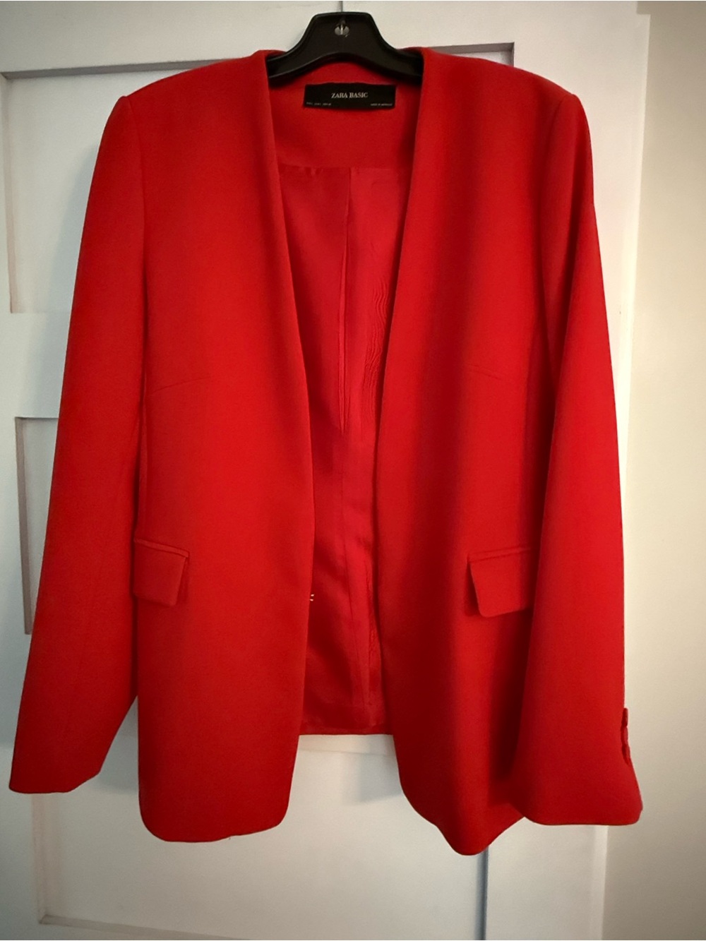 Zara Red Open-Front Blazer with Flap Pockets
